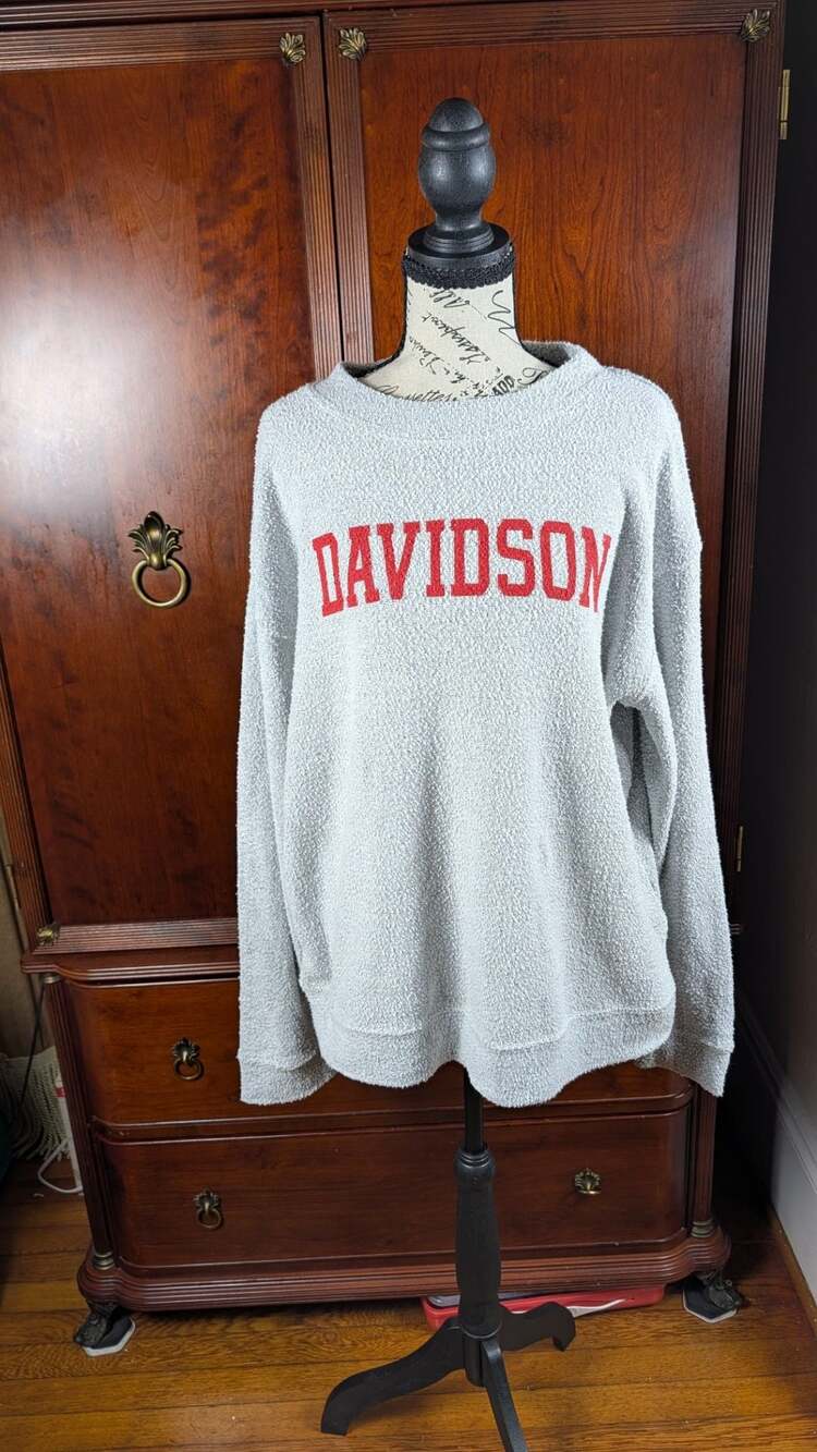 Davidson College Sweatshirt Medium Gray Textured Logo Crewneck